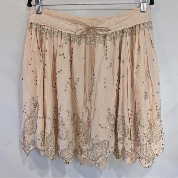 Ruehl No.925 100% Cotton Beaded Embellished Pale Pink Skirt Size Medium - Picture 2 of 11